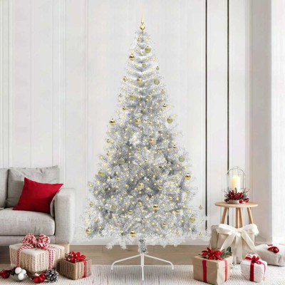 vidaXL Pom de Crăciun artificial pre-iluminat Argintiu 240 cm PET 3397236 foto