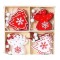 Set 12 decoratiuni de craciun din lemn, flippy, cu snur pentru agatare in brad, model brazi si ingerasi, alb-rosu