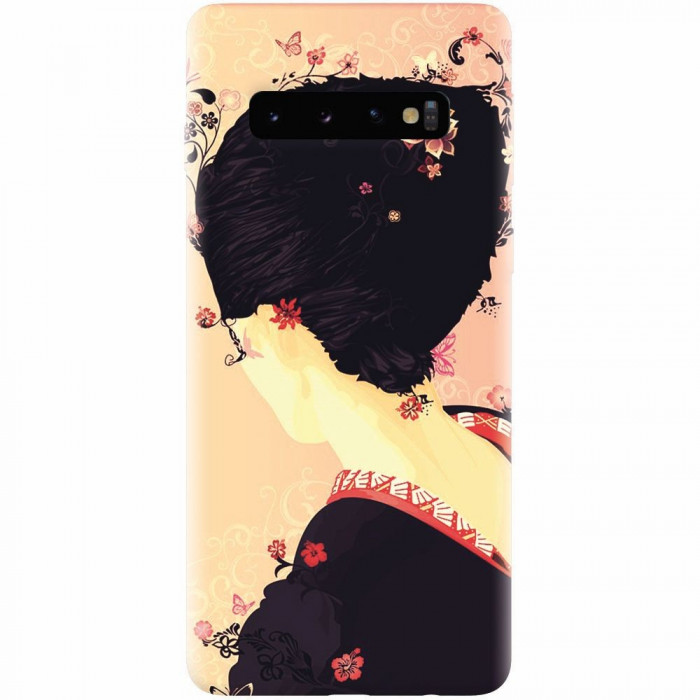 Husa silicon pentru Samsung Galaxy S10 Plus, Japanese Geisha Illustration Cherry Blossom