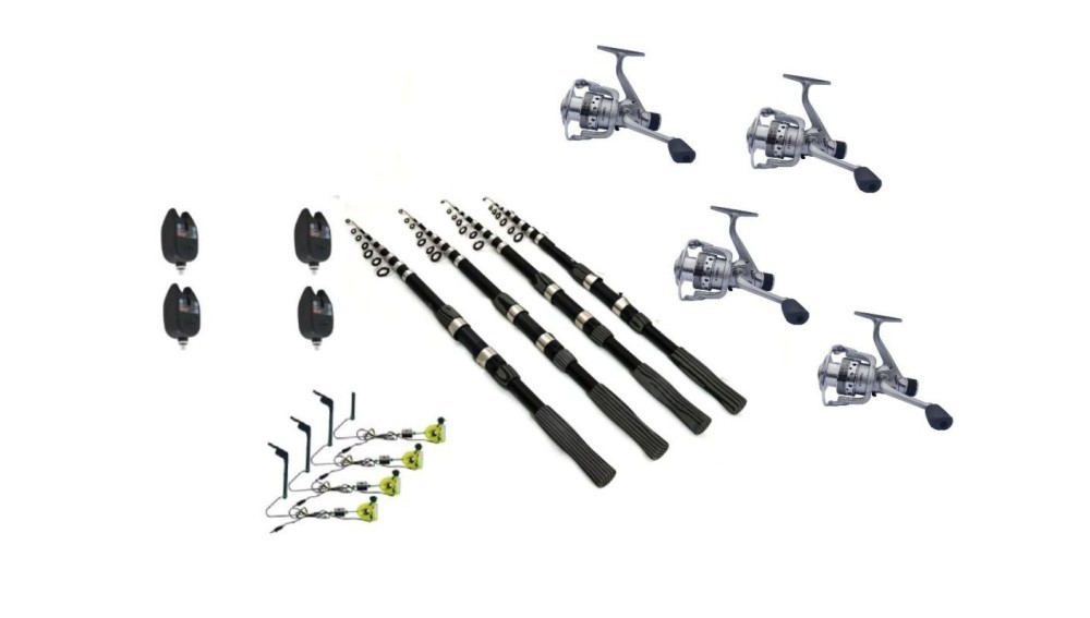Set pescuit prokarpfishing cu 4 Lansete telescopice , 4 mulinete cu fir ...