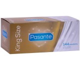 Prezervative PASANTE King Size, din latex, lubrifiate și rezistente, diametru 60 mm, 144 bucăți