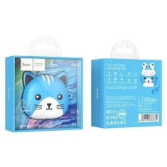 Casti Wireless cu Husa Pisicuta, HOCO EW46, 300mAh, 4 Ore, Crem / Gri / Albastru - Albastru