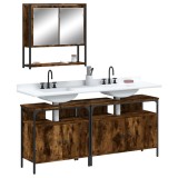 VidaXL Set mobilier de baie, 3 piese, stejar fumuriu, lemn prelucrat