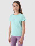 Tricou unicolor din bumbac organic pentru fete - mentă, 4F Sportswear