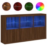 Servanta cu lumini LED, stejar maro, 181,5x37x100 cm