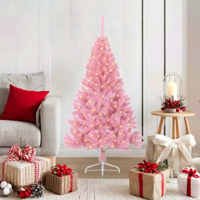 vidaXL Pom de Crăciun artificial pre-iluminat Roz 120 cm PVC 3397046 foto
