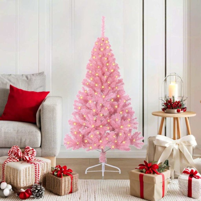 vidaXL Pom de Crăciun artificial pre-iluminat Roz 120 cm PVC 3397046