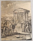 Matthias Scheits &quot;Dagon cazand inaintea Arcei&quot; gravura veche 1672, Religie, Cerneala, Realism