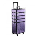 HOMCOM Valiza Make Up Profesionala din Aluminiu Mov cu Trusa Detasabila 33.5 x 23 x 76/95.5cm | Aosom Romania