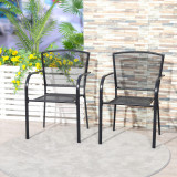 Outsunny Set de 2 Scaune de Gradina din Metal, Scaune de Exterior pentru Curte, Veranda si Terasa, Negru