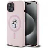 Husa MagSafe pentru Apple iPhone 15 Plus, Karl Lagerfeld, Silicone Karl &amp; Choupette, Roz