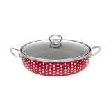 Cratita emailata rosie cu buline 26 cm cu capac Handy KitchenServ