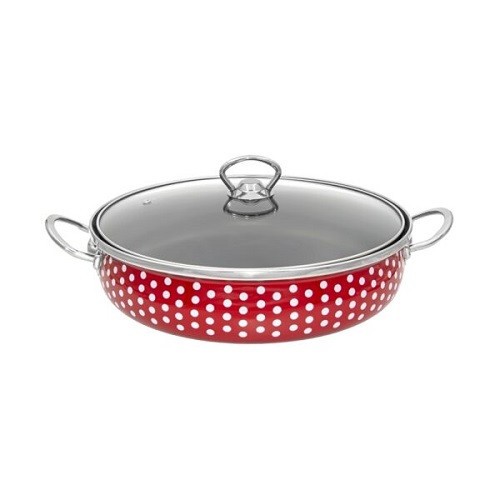 Cratita emailata rosie cu buline 26 cm cu capac Handy KitchenServ