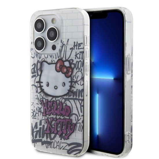 Husa pentru iPhone 13 Pro - Hello Kitty Hardcase IML Kitty On Bricks Graffiti (HKHCP13LHDGPHT) - White