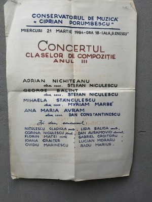 bnk rev Afis Conservatorul Ciprian Porumbescu - 1984 foto