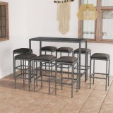 VidaXL Set mobilier bar de grădină cu perne, 9 piese, gri, poliratan