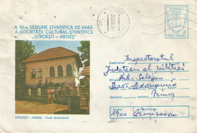 Romania, Stroesti-Arges, Casa taraneasca, plic circulat, 1981 foto