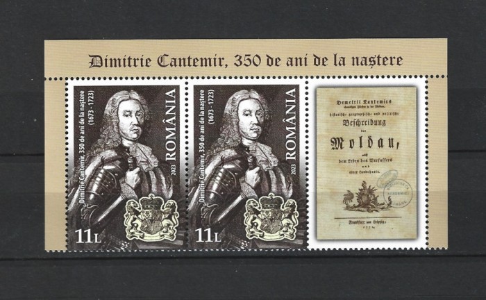 ROMANIA 2023 - DIMITRIE CANTEMIR, 2 VALORI+VINIETA, MNH - LP 2400