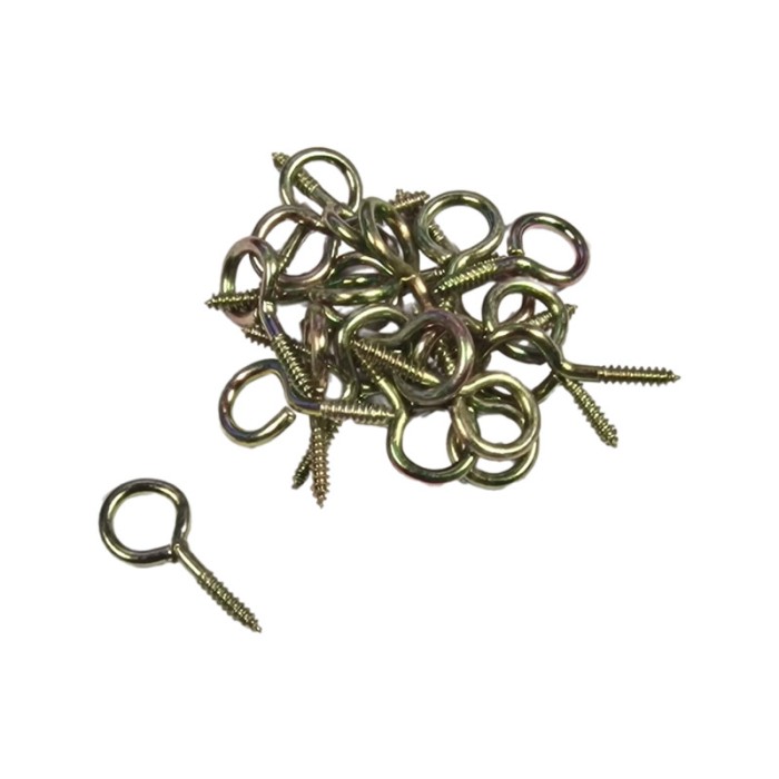 Set 1000 carlige cu filet pentru lemn, metal, galben, ER100 KOD98, inel &Oslash; exterior 9 mm, lungime totala 19 mm