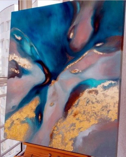 Tablou abstract albastru roz auriu Picturi de vanzare Tablouri de vanzare