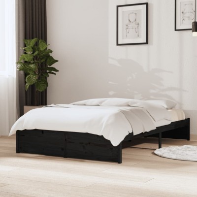 vidaXL Cadru de pat Small Double 4FT, negru, 120x190 cm, lemn masiv foto