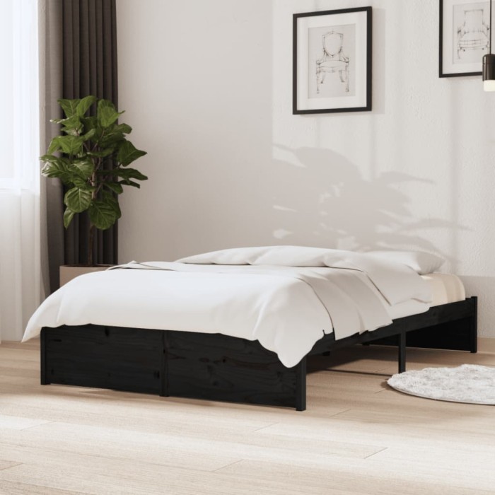 vidaXL Cadru de pat Small Double 4FT, negru, 120x190 cm, lemn masiv