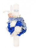 Lumanare botez, 40 cm, baietel, Eventissimi, cu flori si somnoros, albastru alb, Eventissimi&reg;