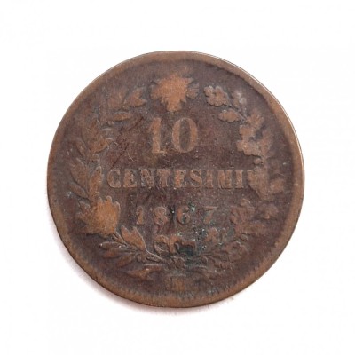 moneda bronz ITALIA 10 Centesimi 1867 ( .OM .) km # 11 foto