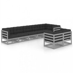 Set mobilier de gradina cu perne, 8 piese, lemn masiv de pin