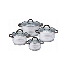 Set 4 oale, din inox, cu capac, manere negre ,16/18/20/24cm, Klausberg