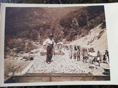 Carte postala,lucrari terasamente calea ferata,cca 1910,necirculata, fotografica foto