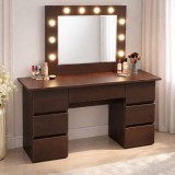 Masa de toaleta Vanessa wenge cu oglinda LED si 7 sertare, 130x43x143 cm