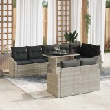 Cumpara ieftin Set canapea grădină 9 piese cu perne, gri deschis, ratan poly