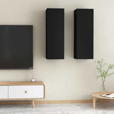 vidaXL Comode TV, 2 buc., negru, 30,5x30x90 cm, lemn prelucrat foto