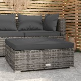 vidaXL Taburet Gradina cu Perna Gri 70x70x30cm Poliratan, Exterior/Interior, Cadru Otel, Ratan PE Impermeabil, Confortabil