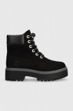 Timberland bocanci din piele intoarsa Stone Street 6in WP femei, culoarea negru, cu platforma, izolare usoara, TB0A5RH50151