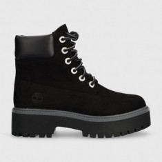 Timberland bocanci din piele intoarsa Stone Street 6in WP femei, culoarea negru, cu platforma, izolare usoara, TB0A5RH50151