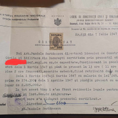 Certificat de dovada angajare si salariu Ministerul Educatiei, Iulie 1947