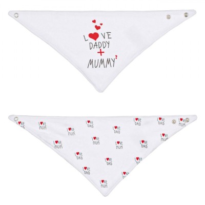 Set Bavete Tip Eșarfă, Bumbac, Alb, Imprimeu Love Daddy+Mummy, 2 Bucăți foto