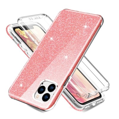 Husa TPU OEM Shockproof Glitter Full Cover pentru Apple iPhone 11 Pro Max, Roz foto