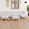 Set mobilier gradina Gossi, 7 piese, lemn pin masiv, alb. Canapea colt/mijloc, masa/taburet. Rezistent intemperii, neasamblat