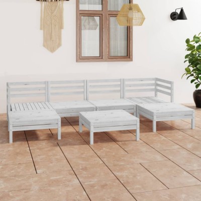 Gossi set mobilier de gradina, 7 piese, alb, lemn masiv de pin foto