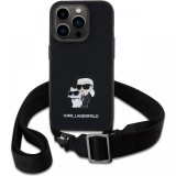 Karl Lagerfeld Husa Saffiano Crossbody Metal Karl&amp;Choupette iPhone 15 Pro Negru
