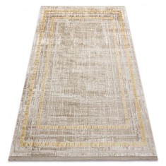 Covor modern DUKE 51523 bej / auriu - Cadru, structurat, foarte moale, franjuri, 80x150 cm