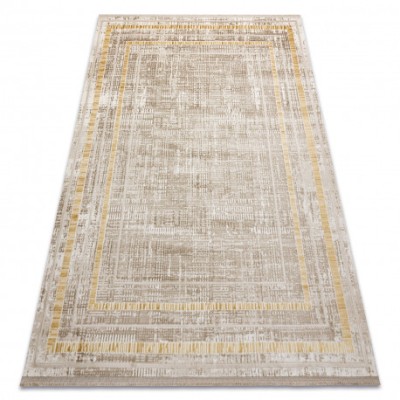 Covor modern DUKE 51523 bej / auriu - Cadru, structurat, foarte moale, franjuri, 180x270 cm foto