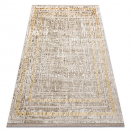 Covor modern DUKE 51523 bej / auriu - Cadru, structurat, foarte moale, franjuri, 180x270 cm