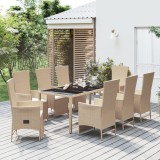 Set de masă pentru grădină, 9 piese, cu perne, bej, poliratan