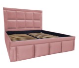 Pat tapitat Premium, 200/200 cm, lila 255, cu somiera metalica rabatabila si spatiu de depozitare