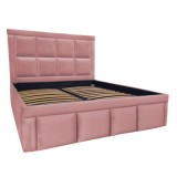 Pat tapitat Premium, 140/200 cm, lila 255, cu somiera metalica rabatabila si spatiu de depozitare