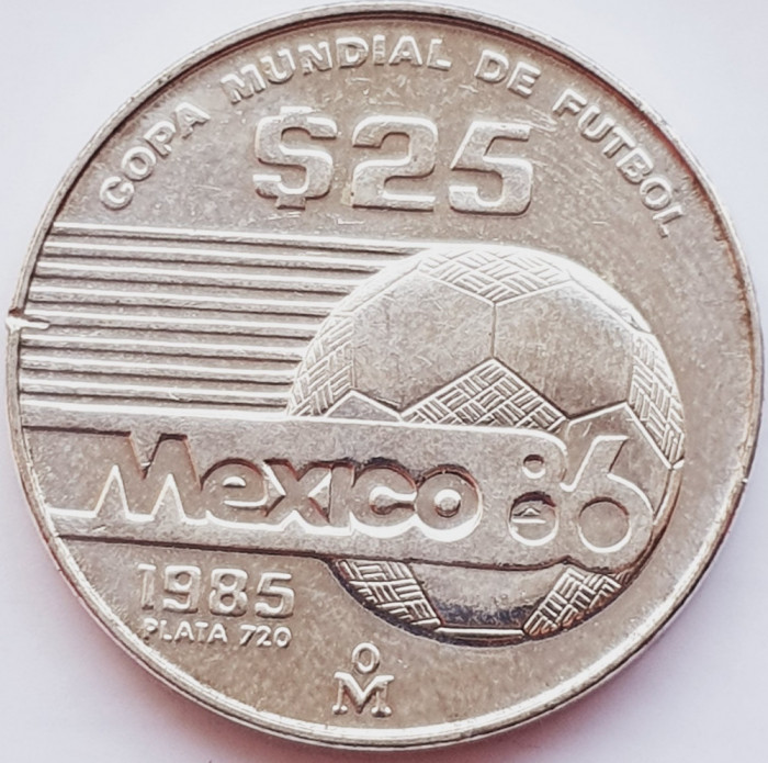 274 Mexic 25 Pesos 1985 World Cup - Mexico 1986 km 497 argint